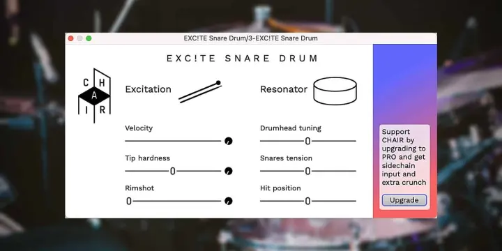 EXC!TE SNARE DRUM plugin interface