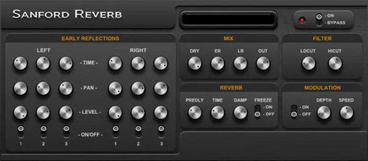 Sanford Reverb plugin interface