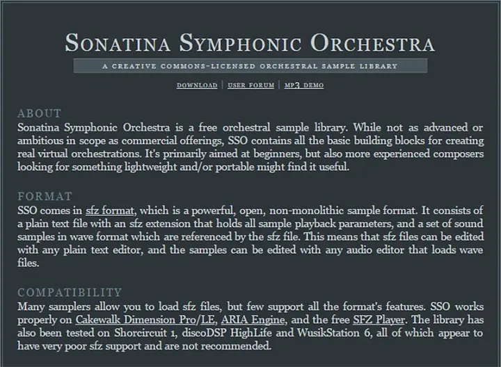 Sonatina Symphonic Orchestra plugin interface